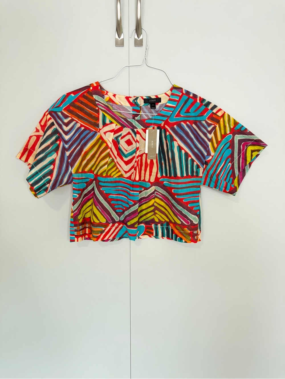 J.CREW Festival multi-color brush stroke cropped tee shirt C4782